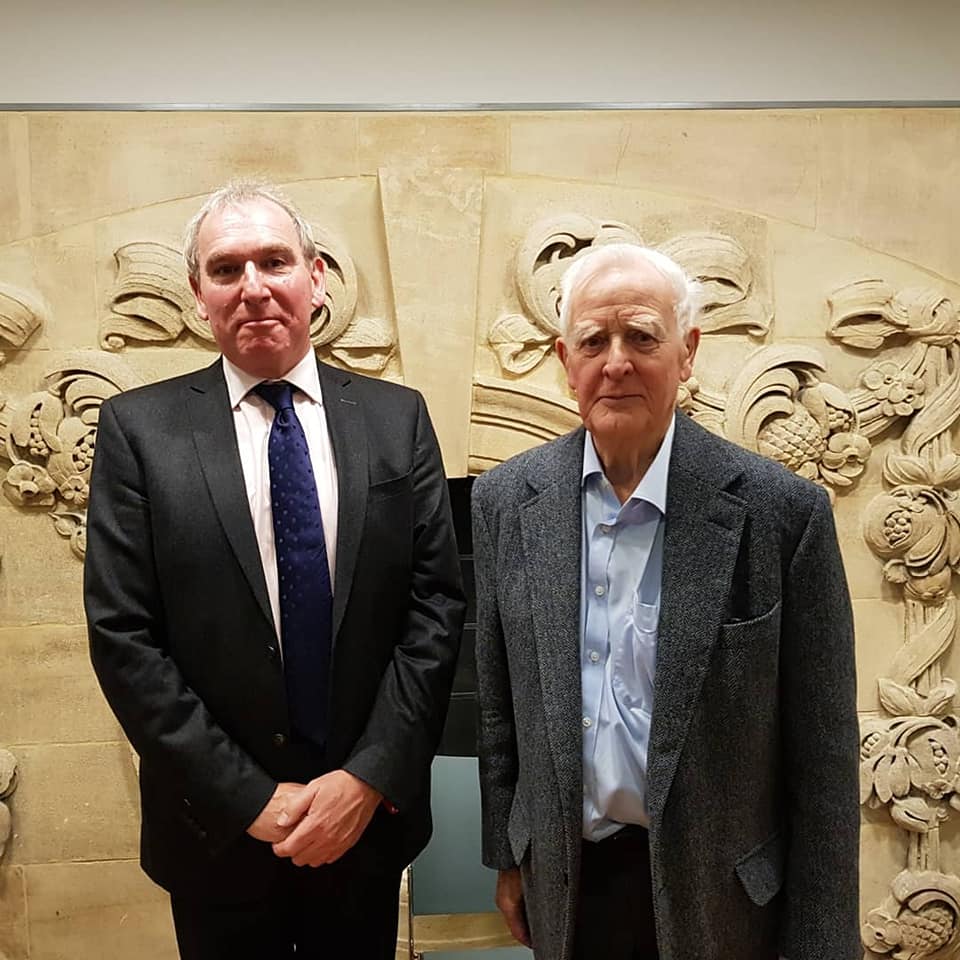 David Cornwell (John Le Carré) pictured with the Rector, Professor H.R. Woudhuysen