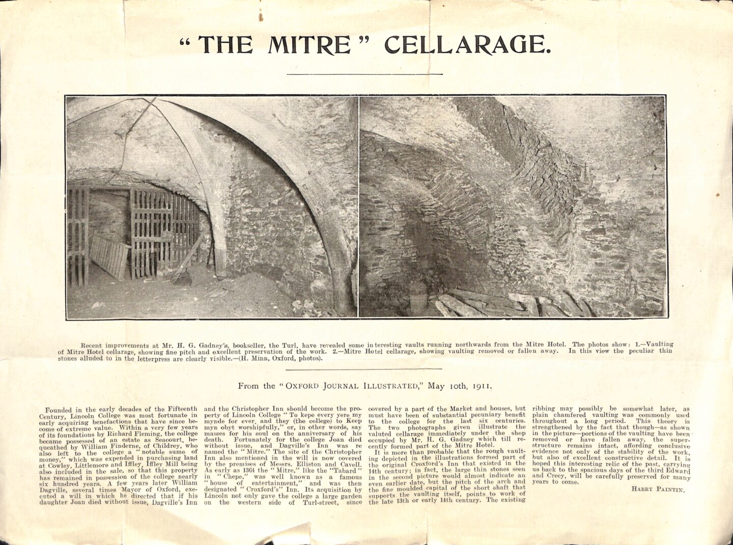 The Mitre cellarage _ newspaper cutting