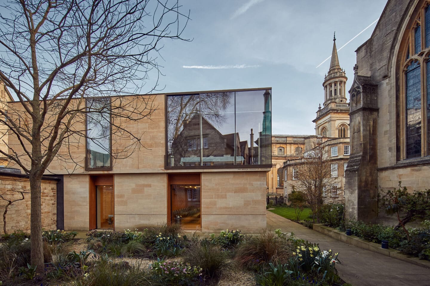 Photograph from the Fellows Garden of Lincoln College with the Garden Building and the Library in the background
