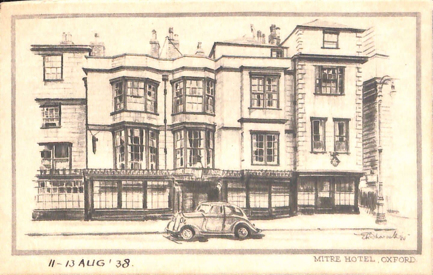 An old postcard of the Mitre Hotel, dated 11-13 August '38