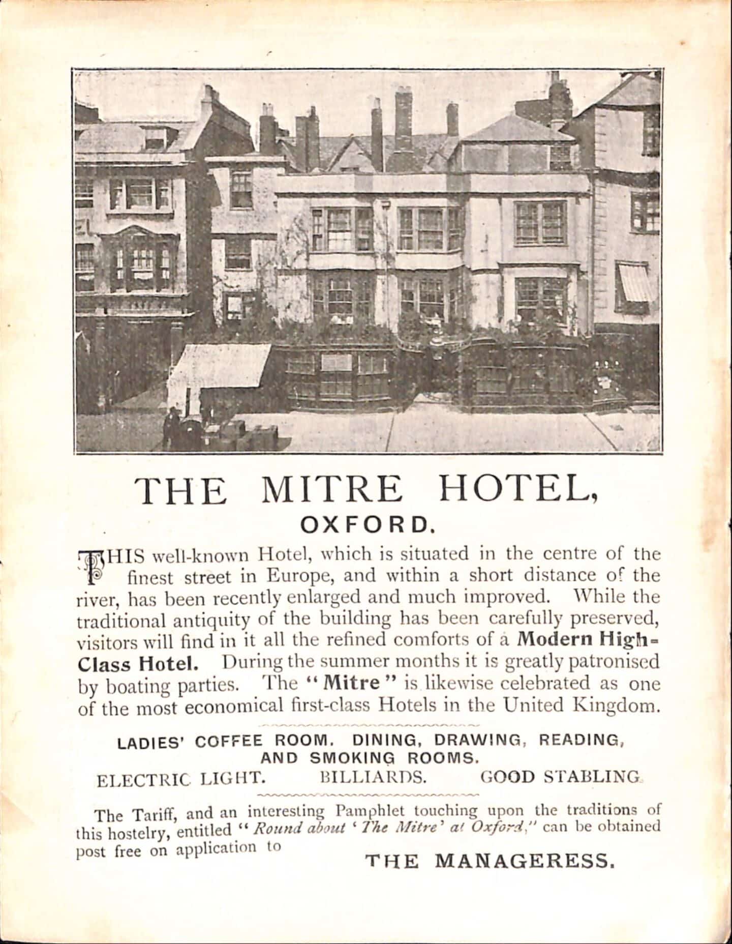 Old feature page on The Mitre Hotel, Oxford