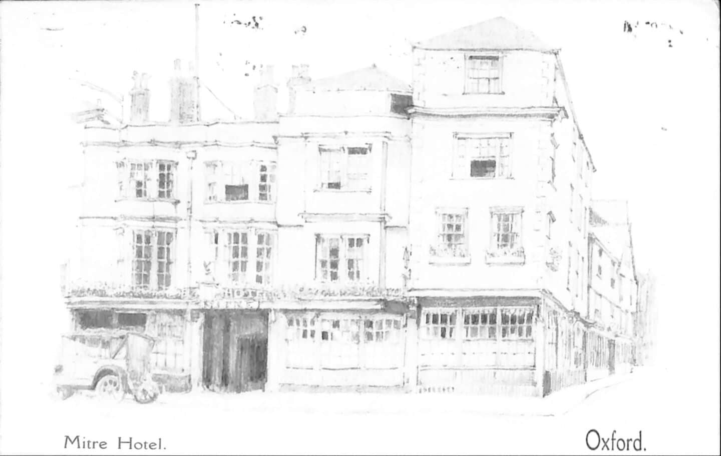 Old faded postcard featuring the Mitre Hotel