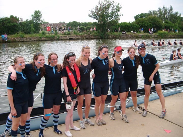 W1 at Summer Eights, 2011: Lincoln College Women's First VIII crew pose beside their boat during Summer Eights 2011.