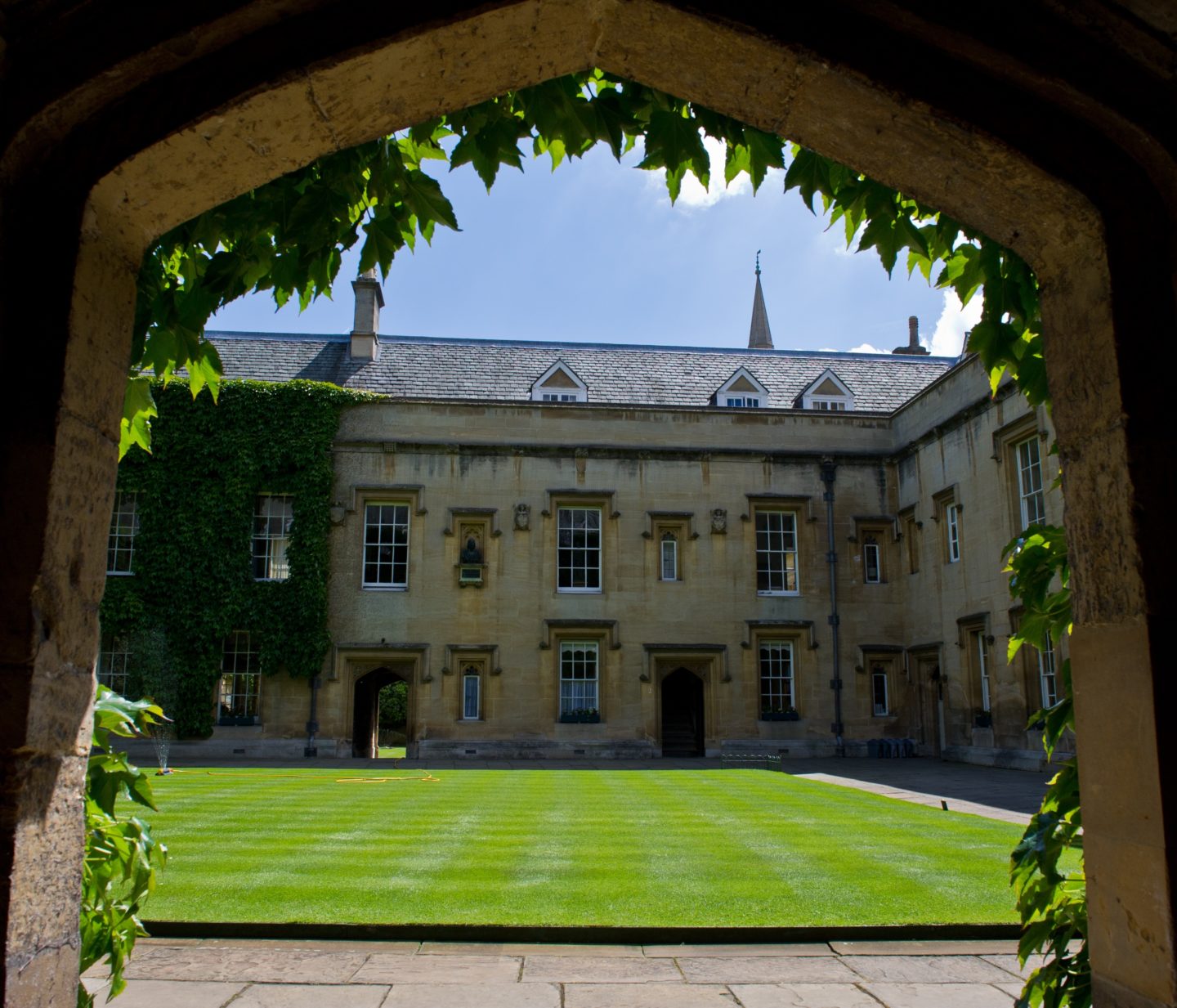 View of Lincoln College Front Quad through an archway