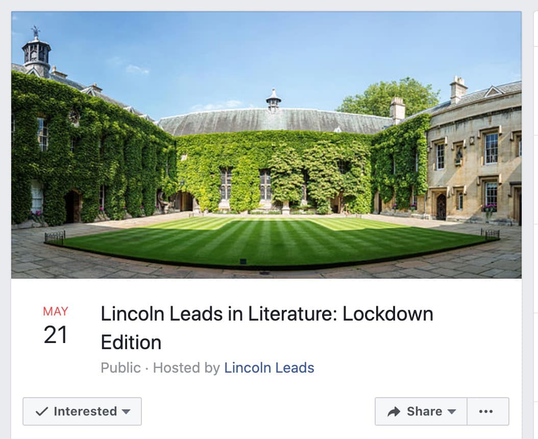 A Facebook event for Lincoln Leads in Literature: Lockdown Edition