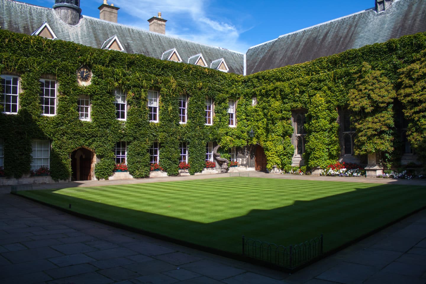 Front Quad of Lincoln College, the walls covered in bright green ivy