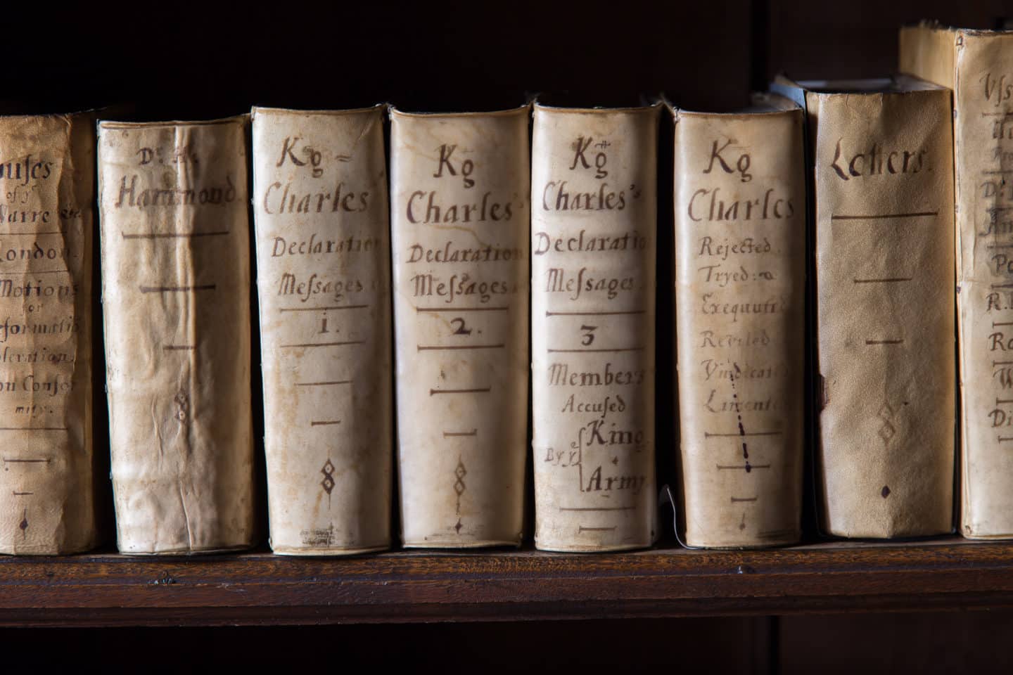 Series of books on a bookshelf,the Marshall Pamphlets