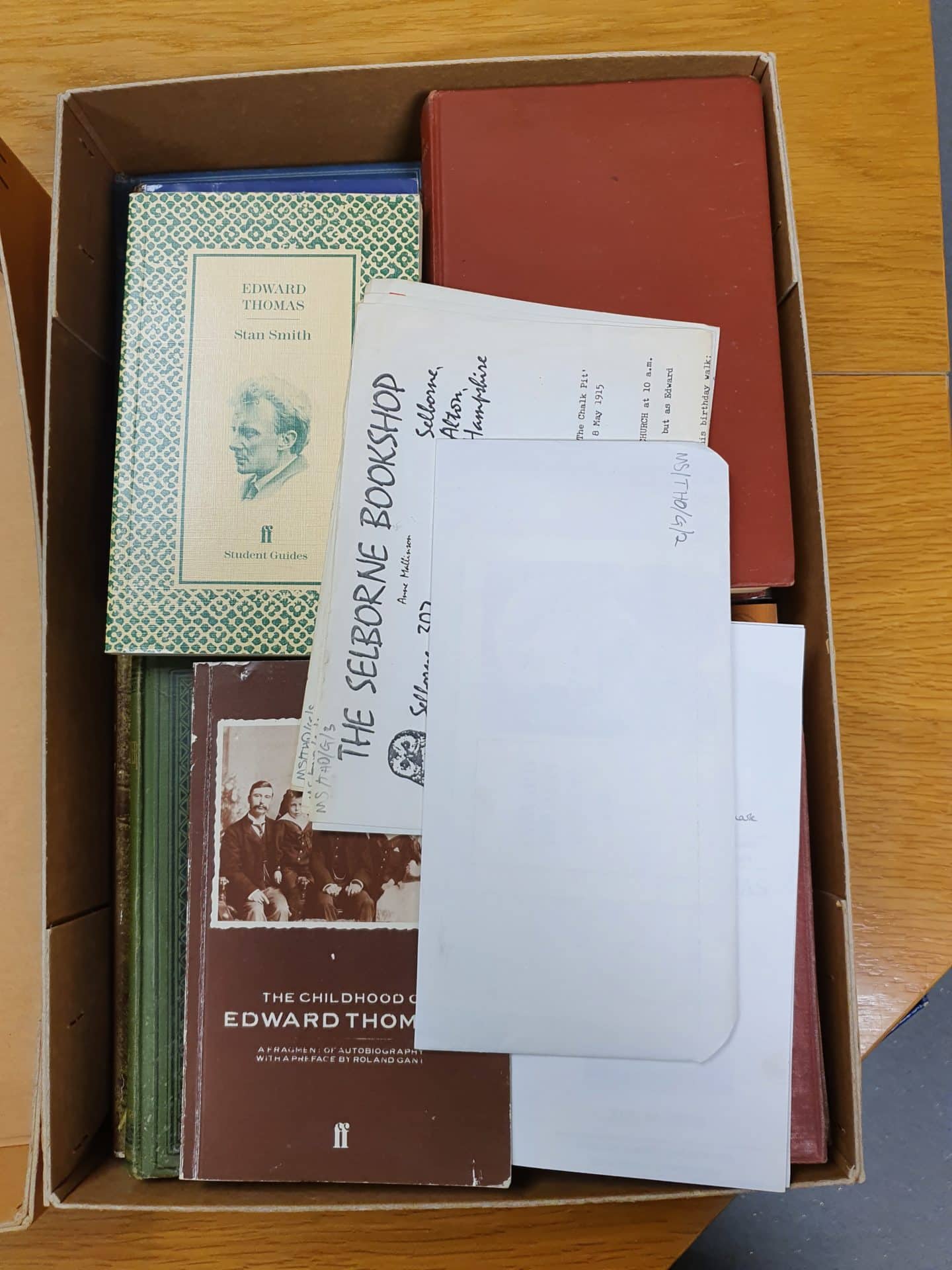 A box of material relating to Edward Thomas created by others after his death