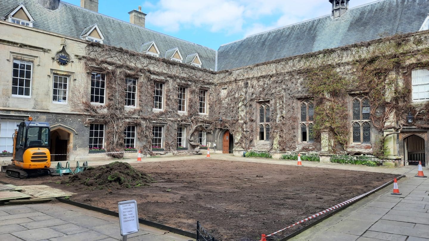 Returfing the lawn in Front Quad