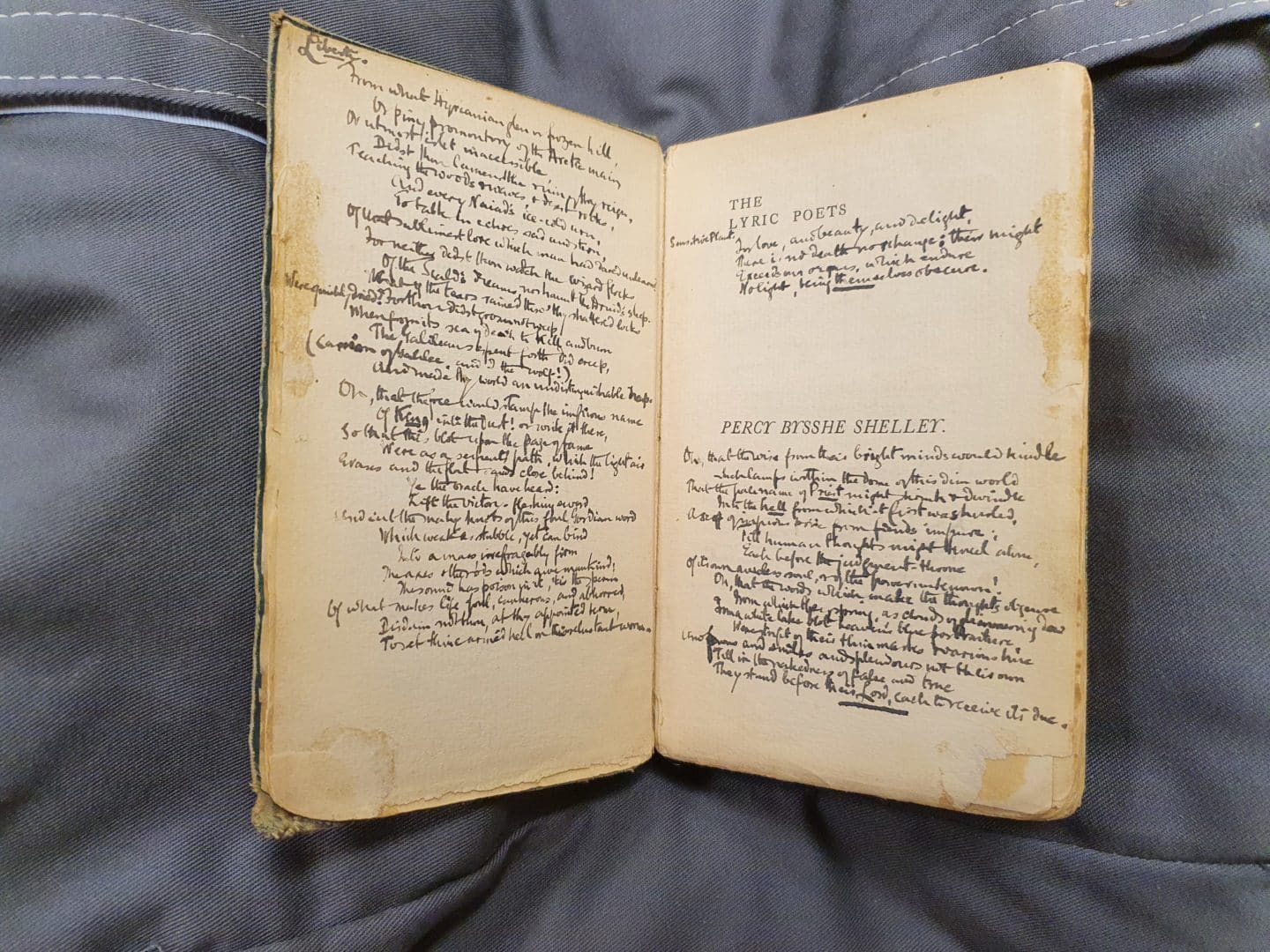 A page from the book of poems by Percy Bysshe Shelley that was owned by Edward Thomas with transcriptions of Shelley’s poems made by Edward Thomas