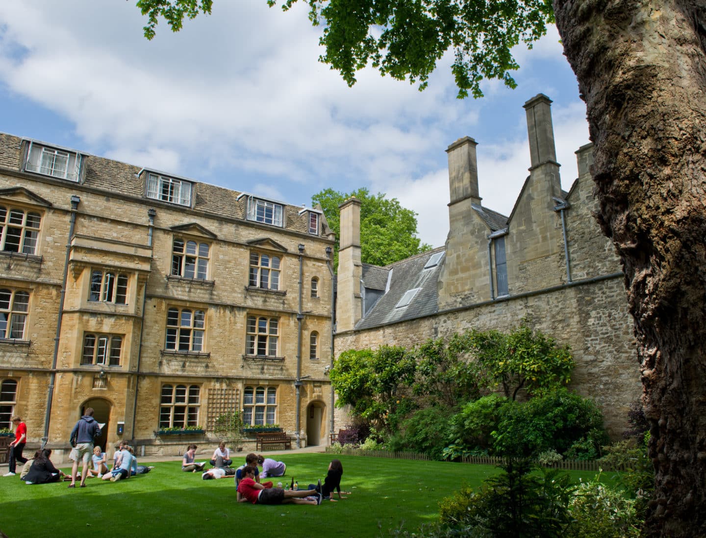 Lincoln students sat on the grass in the Grove