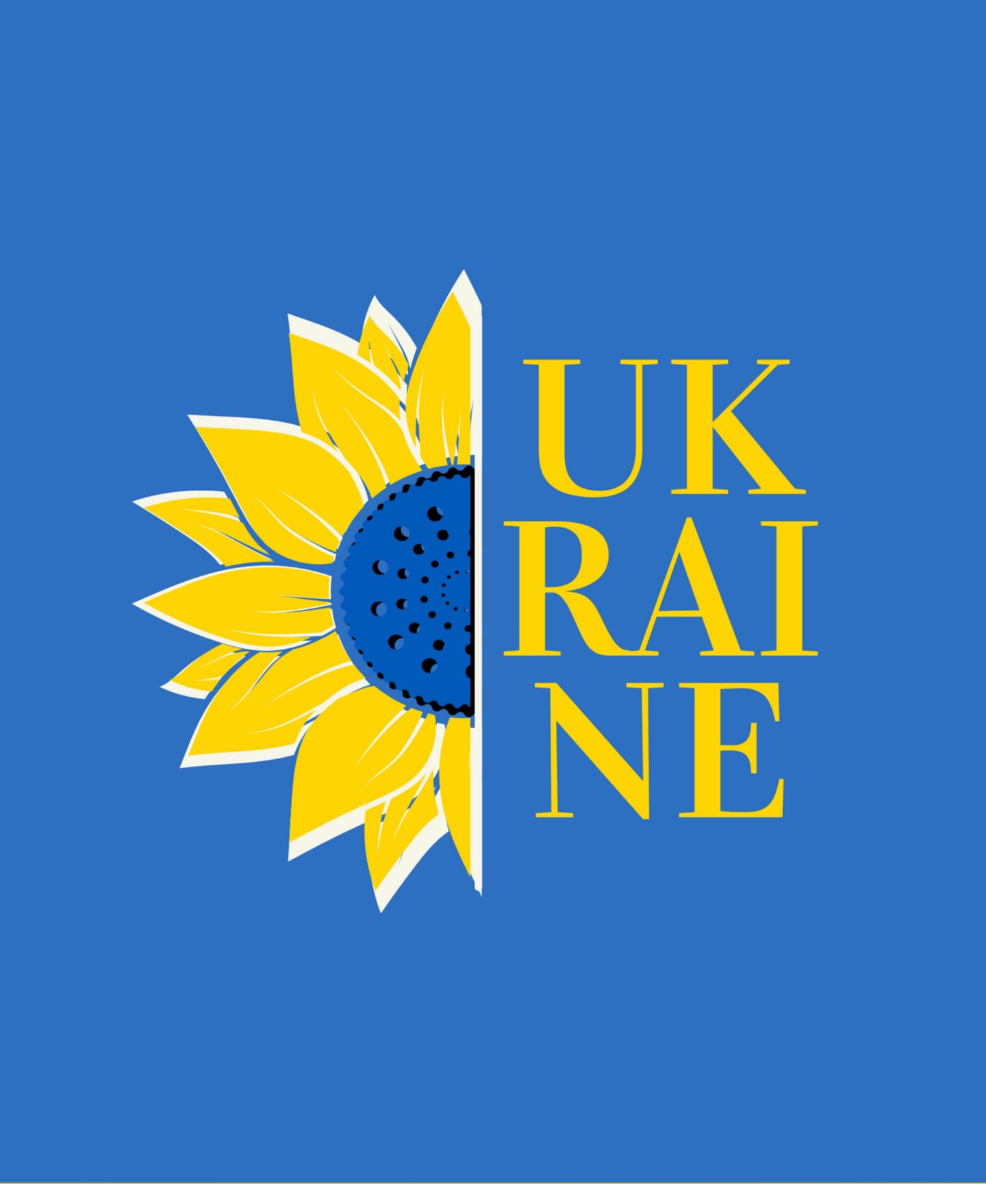 Logo of half a yellow and blue sunflower adjoining the yellow letters "UKRAINE", against a blue background